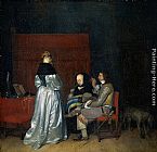 Gerard Ter Borch Famous Paintings - Gallant Conversation; known as The Paternal Admonition'